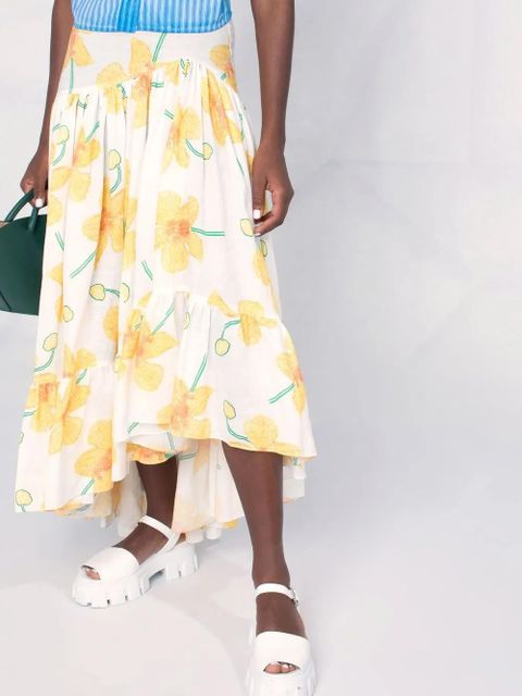 Marni poppy-print skirt - White