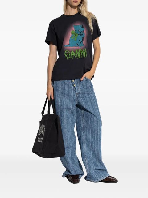 GANNI cat-bow T-shirt - Grey