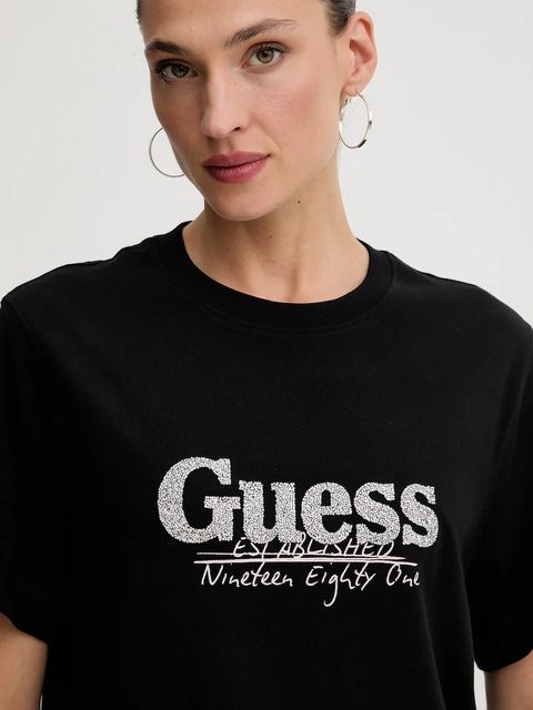 Guess t-shirt bawełniany damski kolor czarny W5YI07 I3Z14