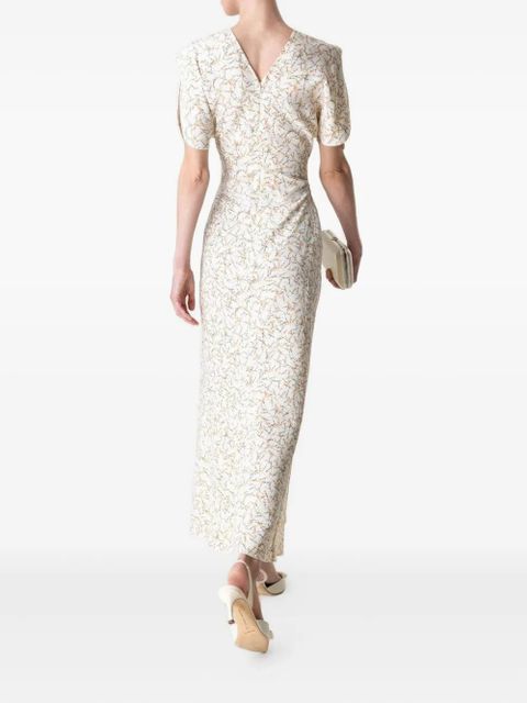 Victoria Beckham gathered floral-print midi dress - White