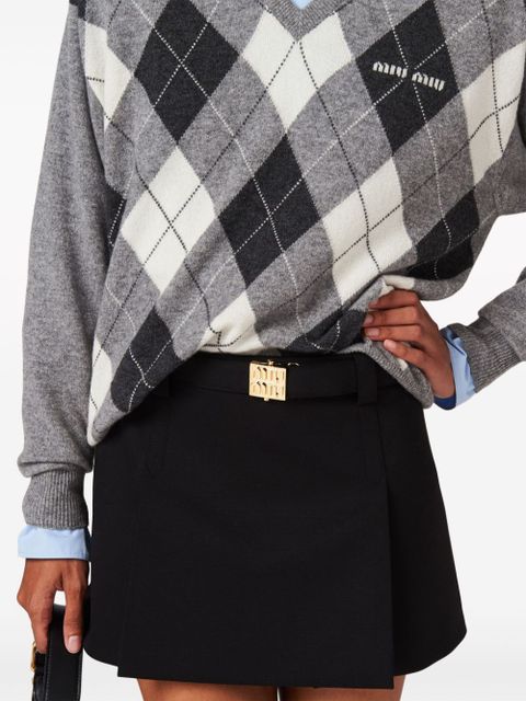 Miu Miu logo-plaque wool miniskirt - Black