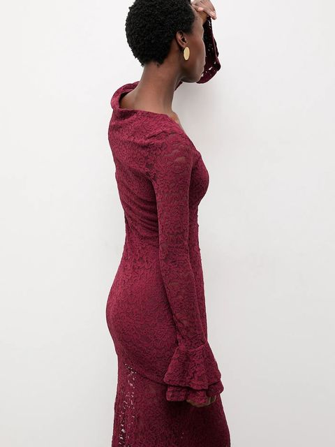 Answear.LAB sukienka kolor bordowy maxi rozkloszowana