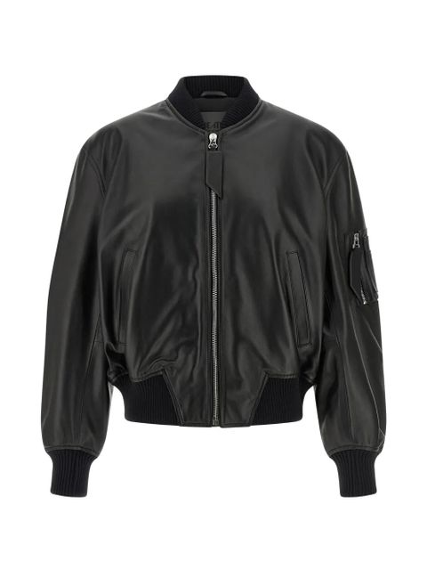 The Attico ribbed leather bomber jacket - Black - zdjęcie produktu nr 1