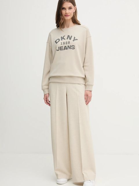 Dkny bluza bawełniana damska kolor beżowy z aplikacją DJ5T1522 - zdjęcie produktu nr 2