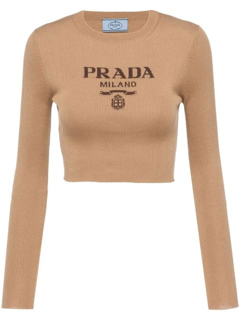 Prada intarsia-knitted logo top - Brown - zdjęcie produktu nr 1
