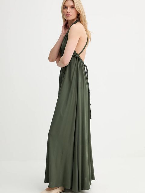 Answear.LAB sukienka kolor zielony maxi rozkloszowana