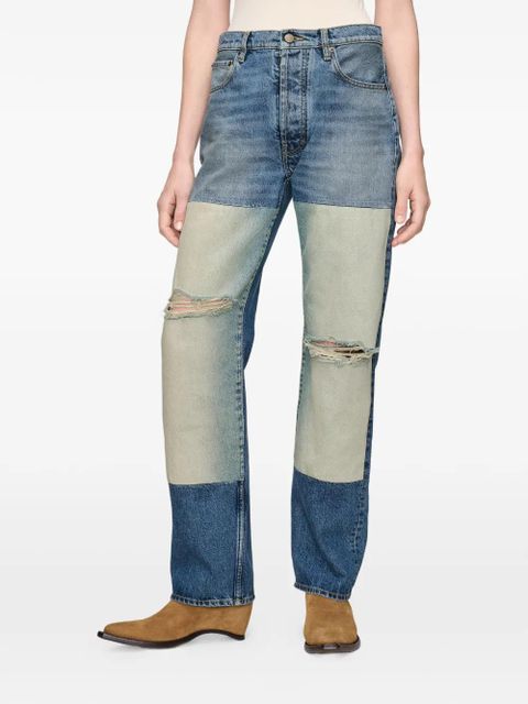 Maison Margiela distressed-detail patchwork denim jeans - Blue