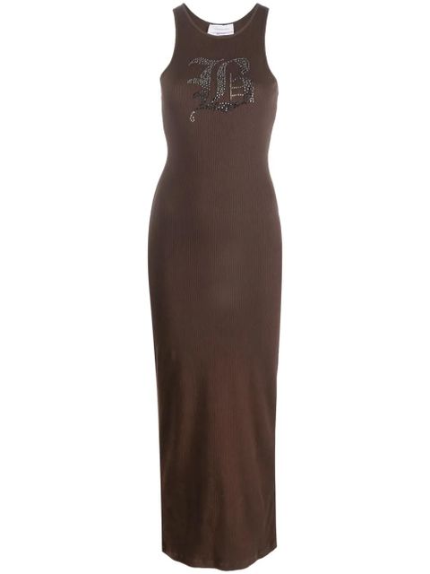 Blumarine rhinestone-logo midi dress - Brown - zdjęcie produktu nr 1