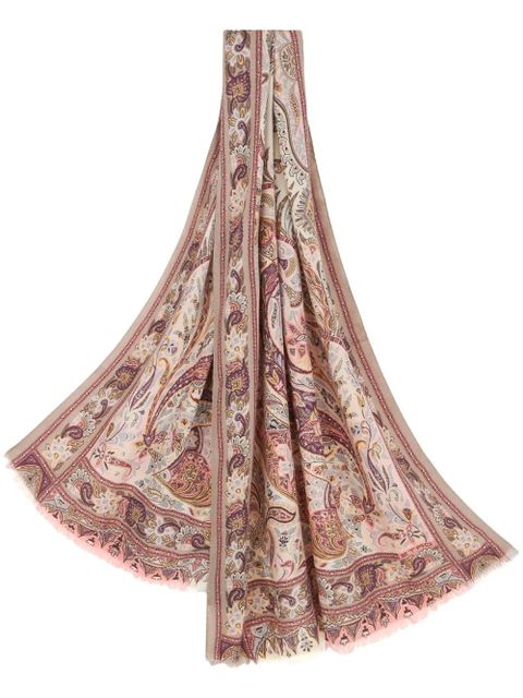 ETRO paisley-print frayed-edge cashmere-blend scarf - Red - zdjęcie produktu nr 1