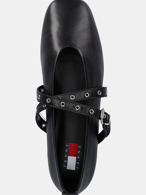 Tommy Jeans baleriny skórzane TJW LEATHER MARYJANE BALLERINA kolor czarny EN0EN02868