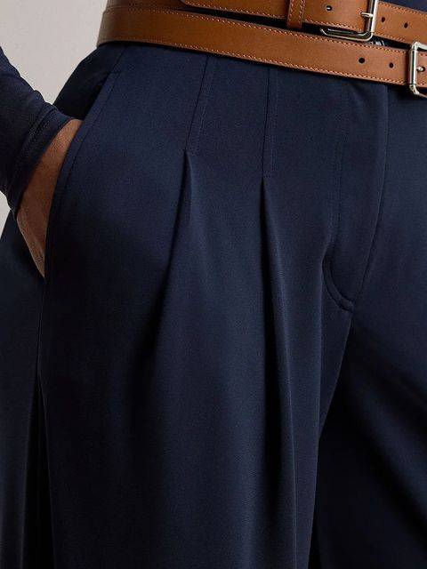 Lauren Ralph Lauren spodnie damskie kolor granatowy szerokie high waist 200980217