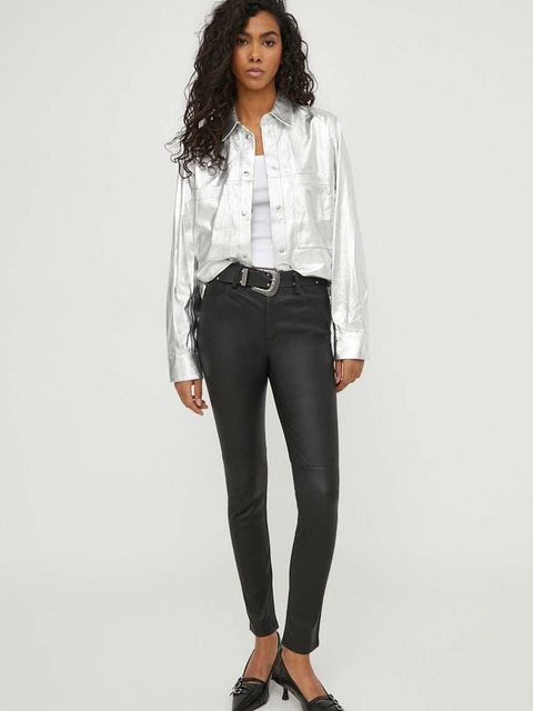 IRO koszula skórzana kolor srebrny relaxed z kołnierzykiem klasycznym