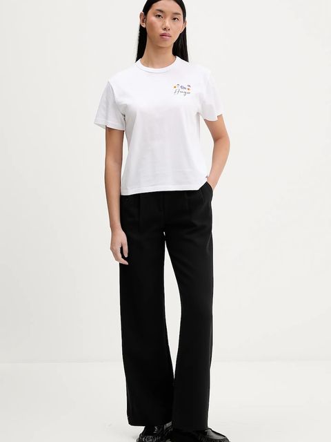 HUGO t-shirt bawełniany damski kolor biały 50555813 - zdjęcie produktu nr 2