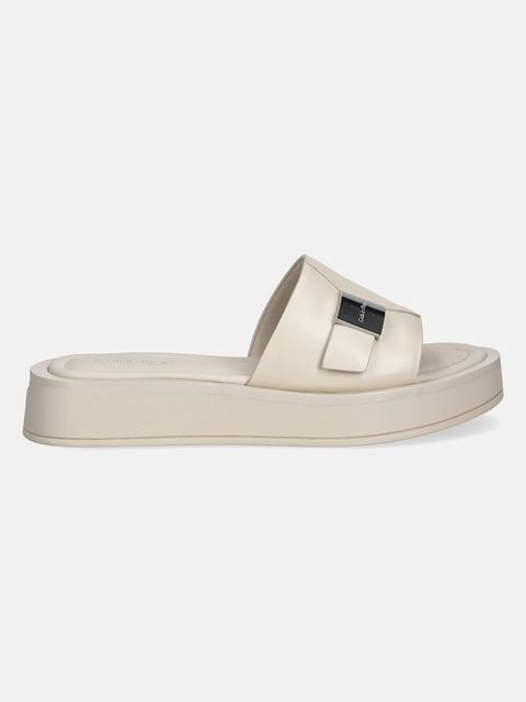 Calvin Klein klapki skórzane FLATFORM SLIDE W/CK HW - LTH - zdjęcie produktu nr 1