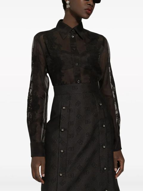 Dolce & Gabbana lace-appliqué silk-blend shirt - Black