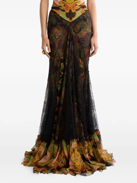 ETRO lace-detail floral maxi skirt - Black