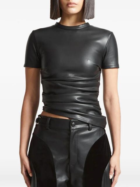 Manière De Voir ruched leather T-shirt - Black - zdjęcie produktu nr 1