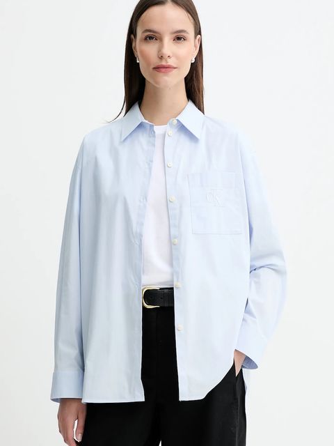 Calvin Klein Jeans koszula damska kolor niebieski relaxed z kołnierzykiem klasycznym LV047C143G - zdjęcie produktu nr 1