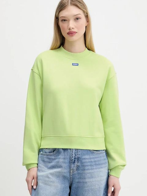 Hugo Blue bluza bawełniana damska kolor zielony z aplikacją 50534344 - zdjęcie produktu nr 1