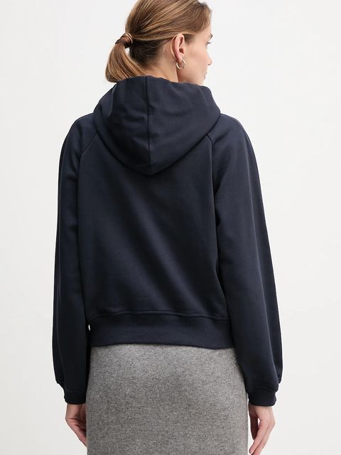 Joop! bluza bawełniana damska kolor granatowy z kapturem z aplikacją 30046176