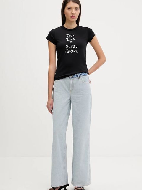 Juicy Couture t-shirt PEACE LOVE AND JUICY HILTON T-SHIRT damski kolor czarny JCNCT225458 - zdjęcie produktu nr 2