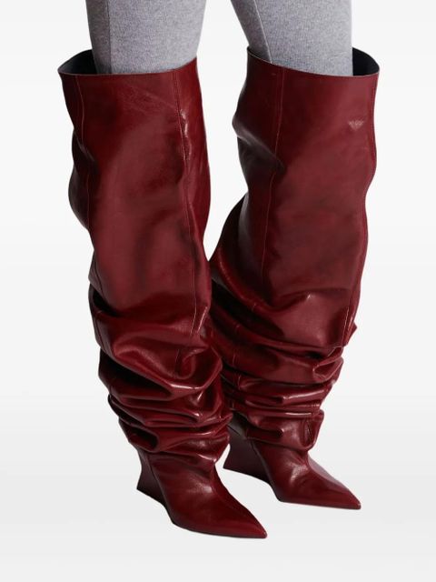 Balmain 95mm calfskin ruched wedge over-the-knee boots - Red