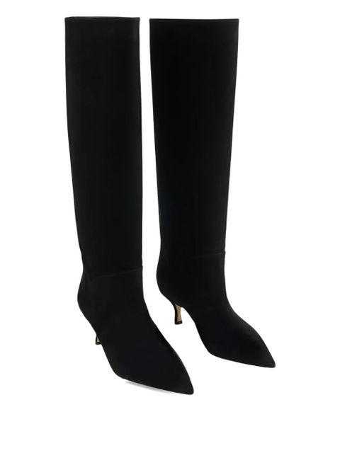Casadei pointed flat knee-high boots - Black