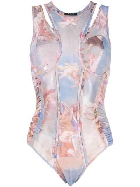 Balmain Sky-print tulle bodysuit - Blue - zdjęcie produktu nr 1