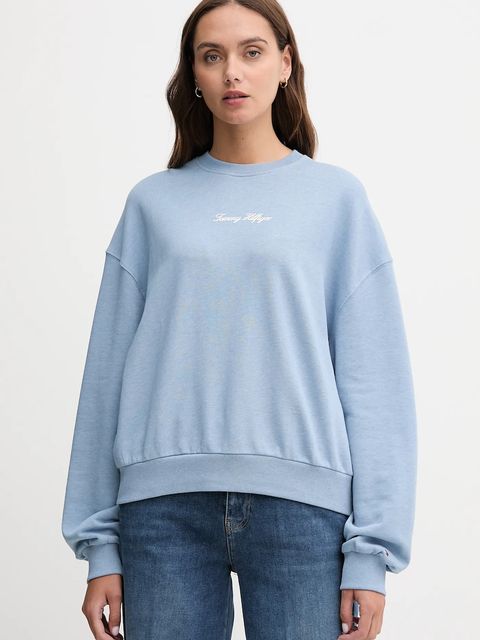 Tommy Hilfiger bluza bawełniana damska kolor niebieski gładka WW0WW48269 - zdjęcie produktu nr 1