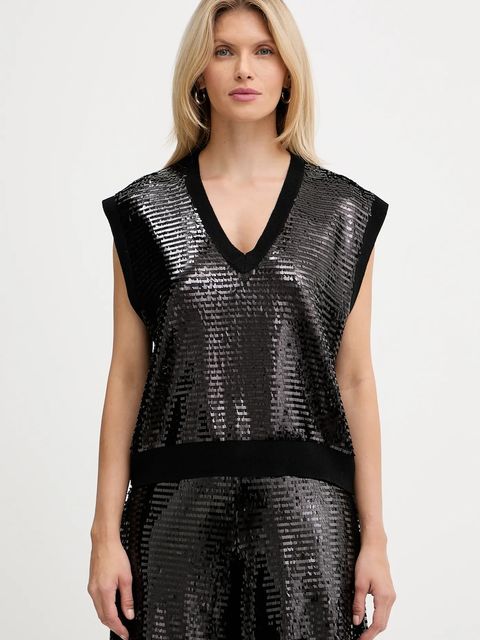 Armani Exchange kamizelka z domieszką wełny damski kolor czarny lekki XW001325 AF16682 - zdjęcie produktu nr 1