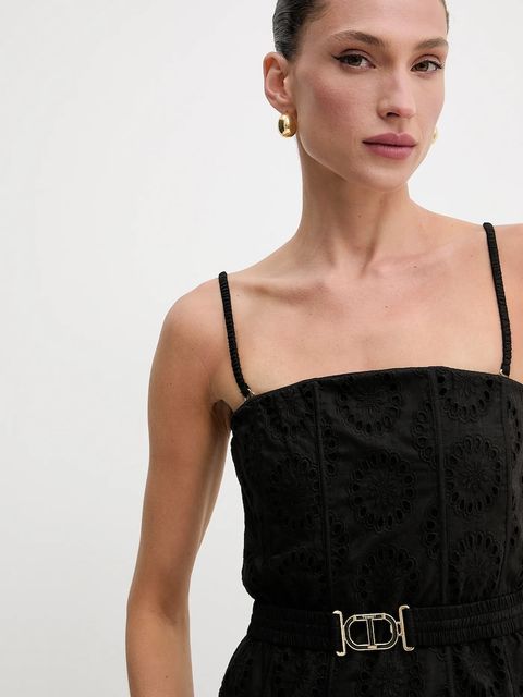 Twinset sukienka bawełniana kolor czarny midi rozkloszowana 251TT2361