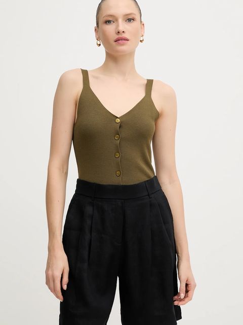 Sisley bluzka damska kolor zielony gładka 1084MH00G