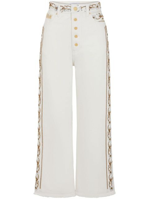 Rabanne embroidered mid-rise cropped jeans - White - zdjęcie produktu nr 1
