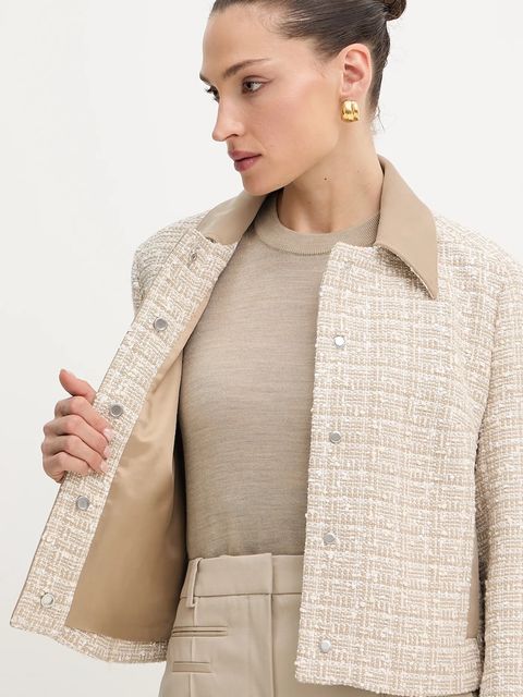 BOSS marynarka kolor beżowy jednorzędowa wzorzysta 50544011