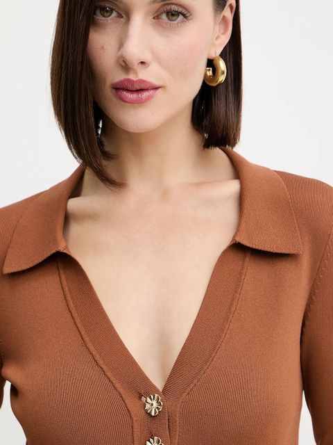 Twinset sukienka kolor brązowy maxi rozkloszowana 252TP3110