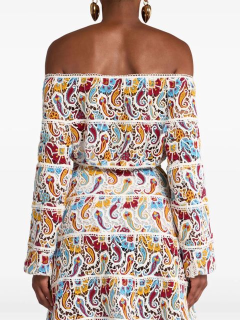 ETRO paisley-macramé top - White