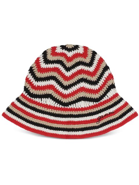 GANNI organic-cotton crochet bucket hat - Red