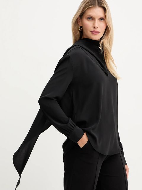 Simona Corsellini bluzka z dodatkiem jedwabiu damska kolor czarny gładka A25CPCA00801
