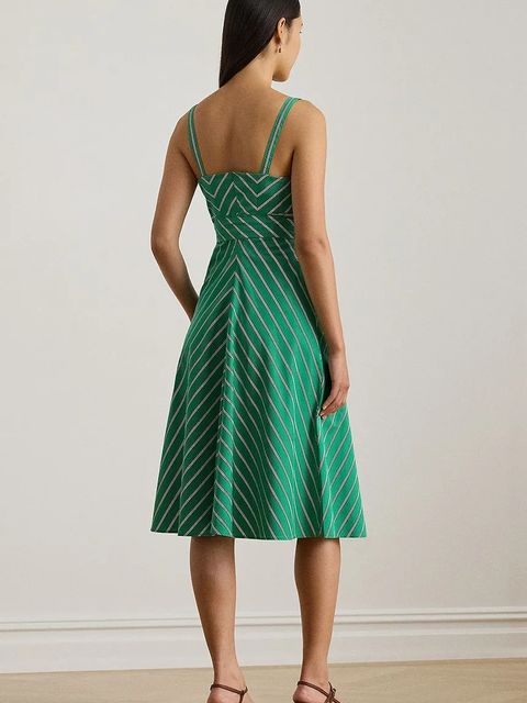 Lauren Ralph Lauren sukienka bawełniana kolor zielony mini rozkloszowana 200P03708