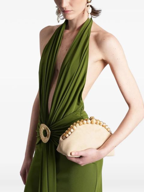 Cult Gaia bead-embellished suede clutch bag - Neutrals - zdjęcie produktu nr 2