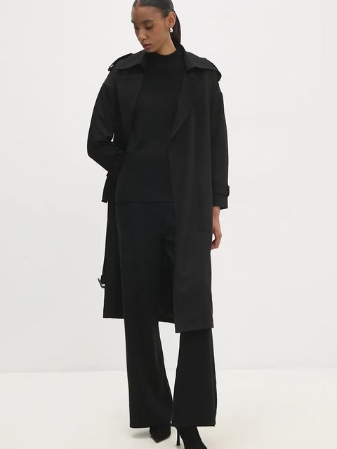 Answear Lab płaszcz damski kolor czarny przejściowy oversize