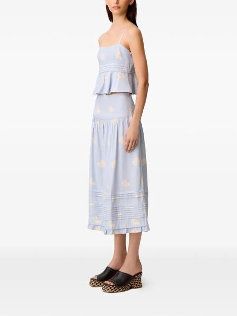 Claudie Pierlot floral-print pleated A-line midi skirt - Blue