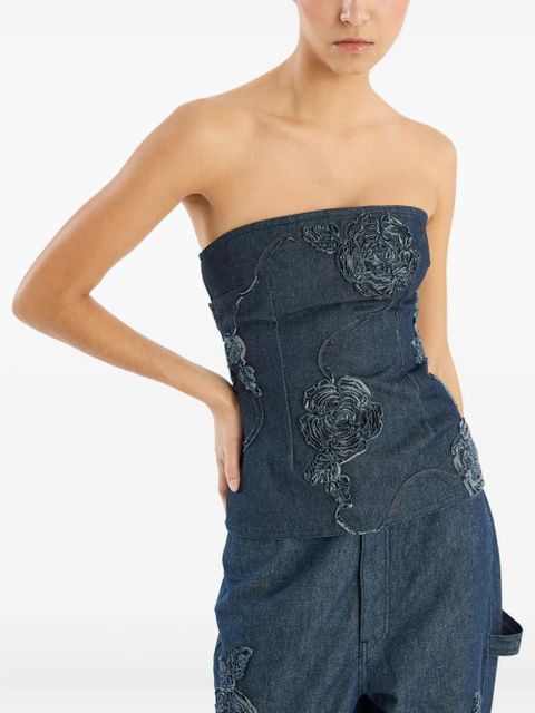 ROTATE BIRGER CHRISTENSEN rose-embellished strapless top - Blue