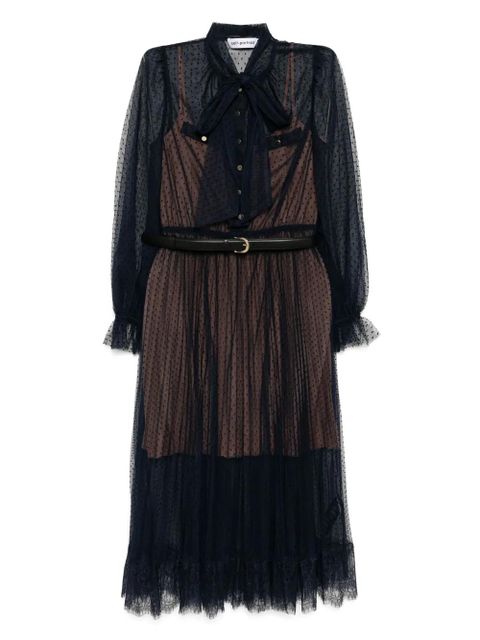 Self-Portrait dot mesh midi dress - Blue