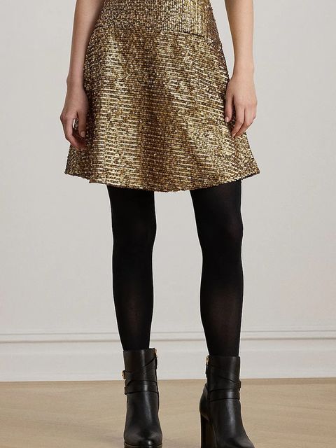 Lauren Ralph Lauren spódnica kolor złoty mini rozkloszowana 200979905 - zdjęcie produktu nr 1