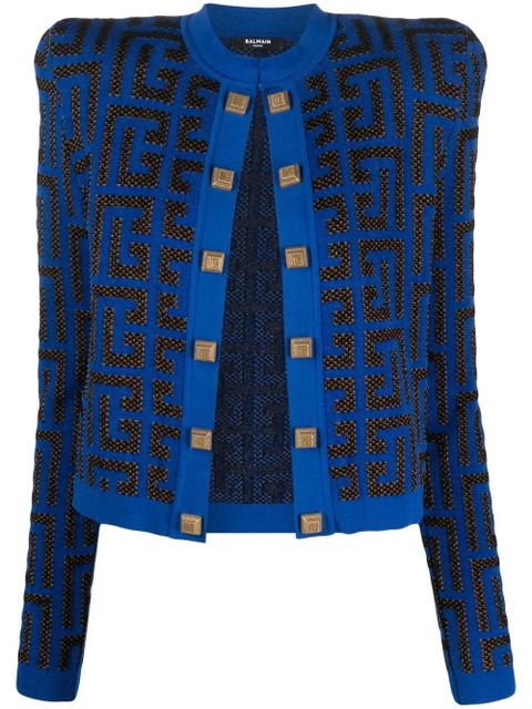 Balmain monogram jacquard cropped jacket - Blue - zdjęcie produktu nr 1