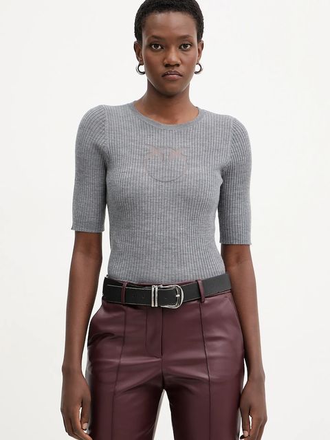 Pinko sweter wełniany damski kolor szary lekki