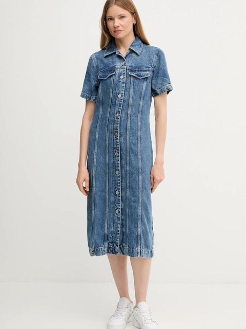 Tommy Hilfiger sukienka jeansowa kolor niebieski midi prosta WW0WW46638 - zdjęcie produktu nr 1