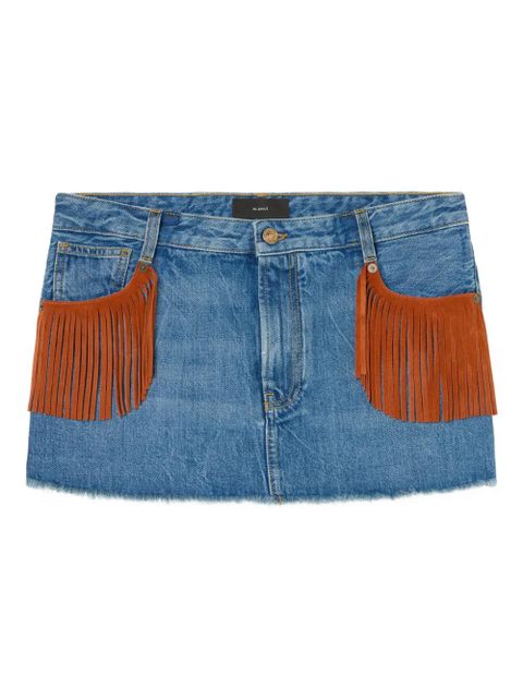 Alanui fringed-detail mini denim skirt - Blue - zdjęcie produktu nr 1