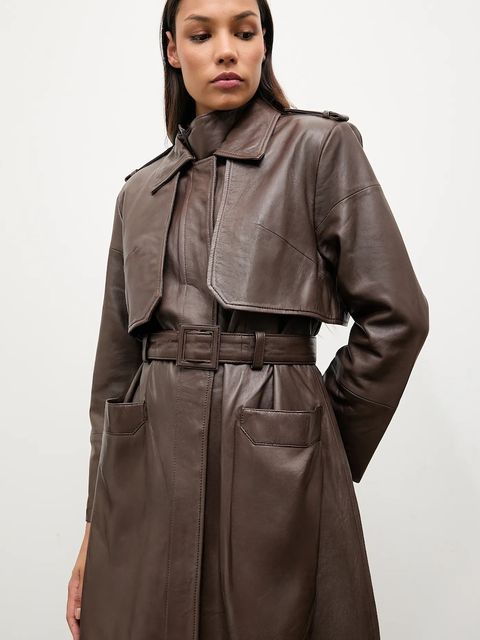 Answear.LAB trencz skórzany kolor brązowy
